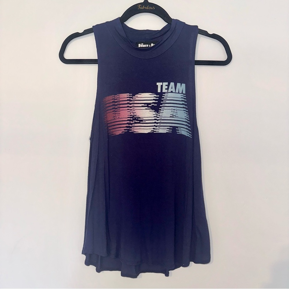 Sunset & Rose Team USA navy blue high neck mock neck muscle tank top, Size S